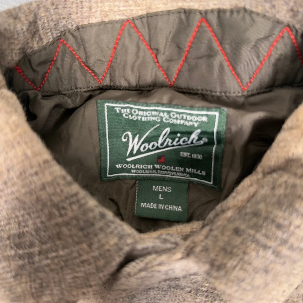 Woolrich Mens Large Ombre Plaid Flannel Shirt Tan Brown Button Down Heavyweight